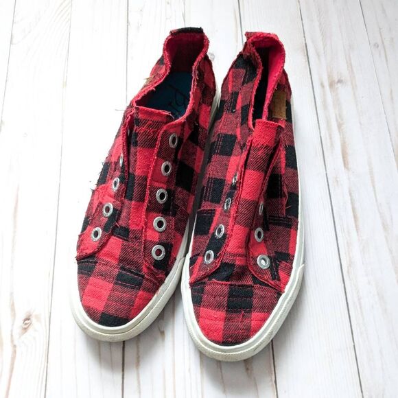 Blowfish Malibu Women's Play Slip On Sneakers Red Plaid - Picture 2 of 5